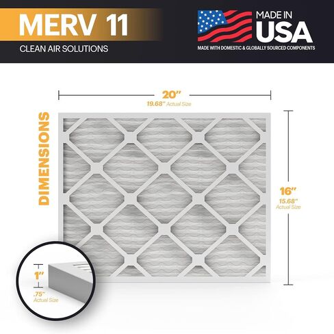 BNX 16x20x1 MERV 11 Air Filter 2 Pack - MADE IN USA - Electrostatic Pleated Air Conditioner HVAC AC Furnace Filters - Removes Dust, Mold, Pollen, Lint, Pet Dander, Smoke, Smog in Saudi Arabia