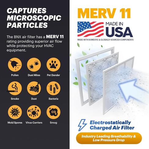 BNX 16x20x1 MERV 11 Air Filter 2 Pack - MADE IN USA - Electrostatic Pleated Air Conditioner HVAC AC Furnace Filters - Removes Dust, Mold, Pollen, Lint, Pet Dander, Smoke, Smog in Saudi Arabia