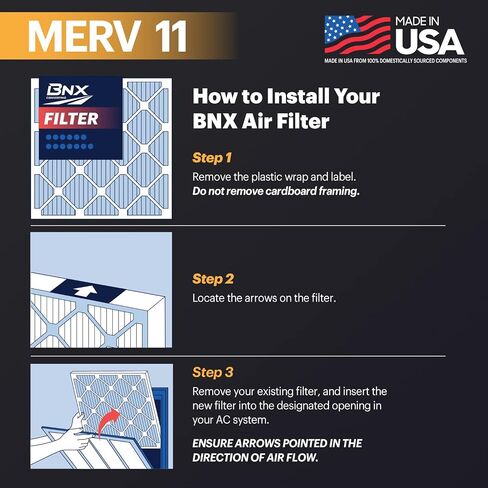 BNX 16x20x1 MERV 11 Air Filter 2 Pack - MADE IN USA - Electrostatic Pleated Air Conditioner HVAC AC Furnace Filters - Removes Dust, Mold, Pollen, Lint, Pet Dander, Smoke, Smog in Saudi Arabia