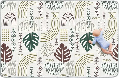 سجادة لعب الأطفال من بيبي باي، سجادة أطفال ناعمة للأرضية، سجادة لعب قابلة للطي للأطفال الصغار والرضع، سجادة لعب إسفنجية قابلة للعكس، سجادة زحف للأطفال مقاومة للماء للاستخدام الداخلي والخارجي (نمط أوراق الشجر، 78 × 50) in Kuwait