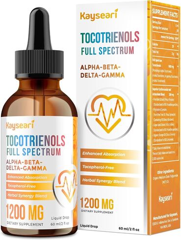 Full Spectrum of Tocotrienols Supplement 1200mg- Tocotrienol Vitamin E Liquid,Tocopherol-Free - Superior Cardiovascular and Antioxidant Blend - Higher Absorption - 30-Day Supply in Saudi Arabia