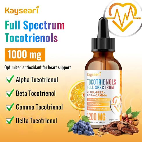 Full Spectrum of Tocotrienols Supplement 1200mg- Tocotrienol Vitamin E Liquid,Tocopherol-Free - Superior Cardiovascular and Antioxidant Blend - Higher Absorption - 30-Day Supply in Saudi Arabia