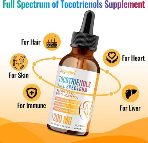 Full Spectrum of Tocotrienols Supplement 1200mg- Tocotrienol Vitamin E Liquid,Tocopherol-Free - Superior Cardiovascular and Antioxidant Blend - Higher Absorption - 30-Day Supply in Saudi Arabia