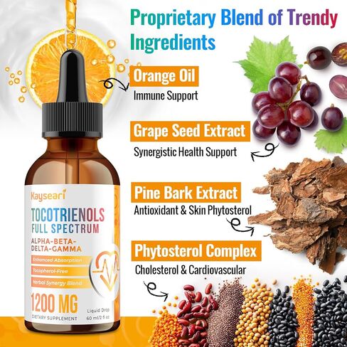 Full Spectrum of Tocotrienols Supplement 1200mg- Tocotrienol Vitamin E Liquid,Tocopherol-Free - Superior Cardiovascular and Antioxidant Blend - Higher Absorption - 30-Day Supply in Saudi Arabia