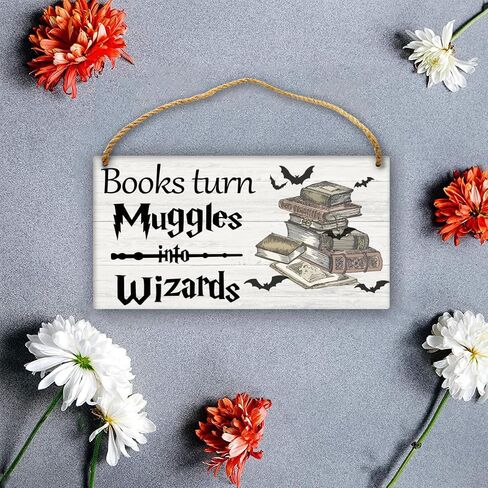 Halloween Decorations Books Turn Into Wizards Sign - Gothic Magic Gifts Hanging Wall Plaque Signs, Wizardry Sign For Front Door, Reading Nook Decor Home Library Decor 5 x10 Inch (13 x 25 cm) in Saudi Arabia