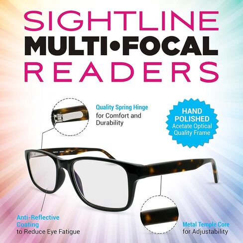Sightline 6011 Progressive Multifocus Reading Glasses Premium Quality Acetate Frame AR Coated Lenses Medium Fit Unisex in Kuwait