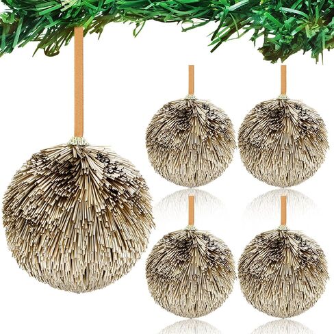 Syhood 4 Pcs Champagne Christmas Ball Ornaments 4 Inch Large Shatterproof Christmas Hanging Ornaments Gold Glitter Tube Shaped Balls for Xmas Tree Holiday Party Decorations in Saudi Arabia