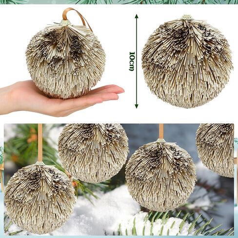 Syhood 4 Pcs Champagne Christmas Ball Ornaments 4 Inch Large Shatterproof Christmas Hanging Ornaments Gold Glitter Tube Shaped Balls for Xmas Tree Holiday Party Decorations in Saudi Arabia