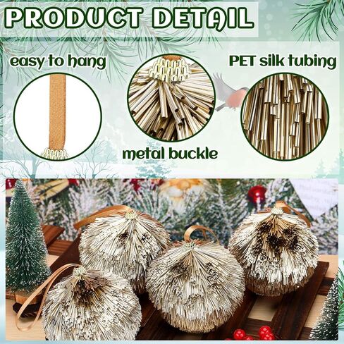 Syhood 4 Pcs Champagne Christmas Ball Ornaments 4 Inch Large Shatterproof Christmas Hanging Ornaments Gold Glitter Tube Shaped Balls for Xmas Tree Holiday Party Decorations in Saudi Arabia