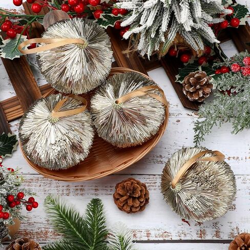 Syhood 4 Pcs Champagne Christmas Ball Ornaments 4 Inch Large Shatterproof Christmas Hanging Ornaments Gold Glitter Tube Shaped Balls for Xmas Tree Holiday Party Decorations in Saudi Arabia
