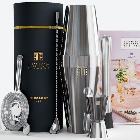 Cocktail Shaker Set - Boston Style Shaker Kit with: Elegant Gift Box, Storage Pouch, Recipe Book and All Essential Drink Accessories | Great Gift for him in Saudi Arabia