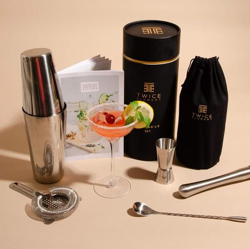 Cocktail Shaker Set - Boston Style Shaker Kit with: Elegant Gift Box, Storage Pouch, Recipe Book and All Essential Drink Accessories | Great Gift for him in Saudi Arabia