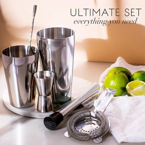 Cocktail Shaker Set - Boston Style Shaker Kit with: Elegant Gift Box, Storage Pouch, Recipe Book and All Essential Drink Accessories | Great Gift for him in Saudi Arabia