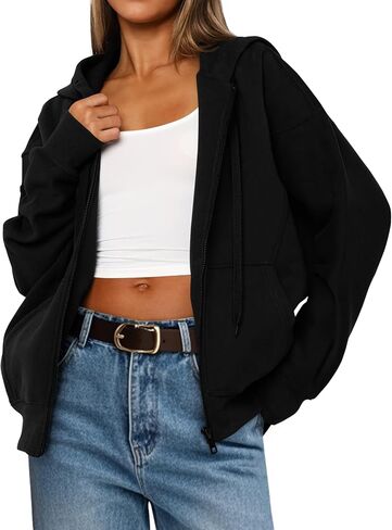 MASCOMODA Women Zip Up Hoodie Trendy Oversized Sweatshirt Casual Long Sleeve Fleece Jacket Fall Winter Clothes with Pockets in Saudi Arabia
