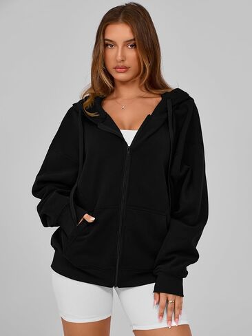 MASCOMODA Women Zip Up Hoodie Trendy Oversized Sweatshirt Casual Long Sleeve Fleece Jacket Fall Winter Clothes with Pockets in Saudi Arabia