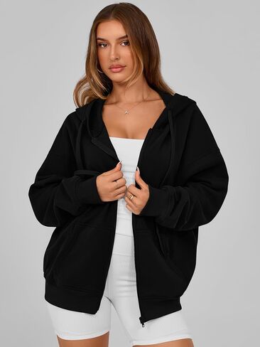 MASCOMODA Women Zip Up Hoodie Trendy Oversized Sweatshirt Casual Long Sleeve Fleece Jacket Fall Winter Clothes with Pockets in Saudi Arabia