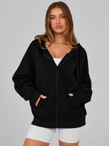 MASCOMODA Women Zip Up Hoodie Trendy Oversized Sweatshirt Casual Long Sleeve Fleece Jacket Fall Winter Clothes with Pockets in Saudi Arabia