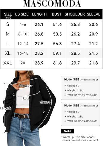 MASCOMODA Women Zip Up Hoodie Trendy Oversized Sweatshirt Casual Long Sleeve Fleece Jacket Fall Winter Clothes with Pockets in Saudi Arabia