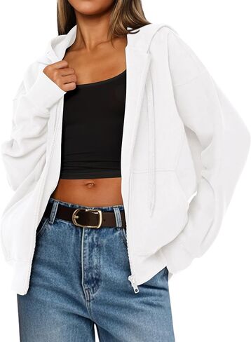 MASCOMODA Women Zip Up Hoodie Trendy Oversized Sweatshirt Casual Long Sleeve Fleece Jacket Fall Winter Clothes with Pockets in Saudi Arabia