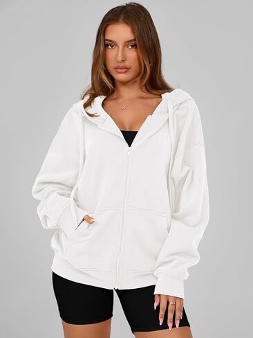 MASCOMODA Women Zip Up Hoodie Trendy Oversized Sweatshirt Casual Long Sleeve Fleece Jacket Fall Winter Clothes with Pockets in Saudi Arabia
