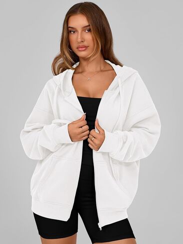 MASCOMODA Women Zip Up Hoodie Trendy Oversized Sweatshirt Casual Long Sleeve Fleece Jacket Fall Winter Clothes with Pockets in Saudi Arabia
