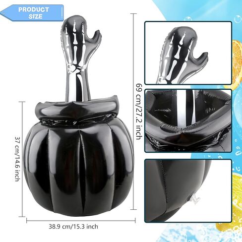 مبرد الهالوين العملاق القابل للنفخ على شكل هيكل عظمي مرجل مبرد مشروبات مبرد لحفلات الهالوين الخارجية والداخلية ذات سعة كبيرة لتزيين دلو الثلج in Kuwait