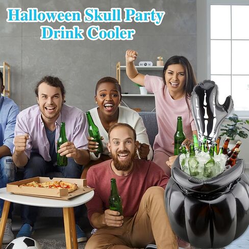 مبرد الهالوين العملاق القابل للنفخ على شكل هيكل عظمي مرجل مبرد مشروبات مبرد لحفلات الهالوين الخارجية والداخلية ذات سعة كبيرة لتزيين دلو الثلج in Kuwait