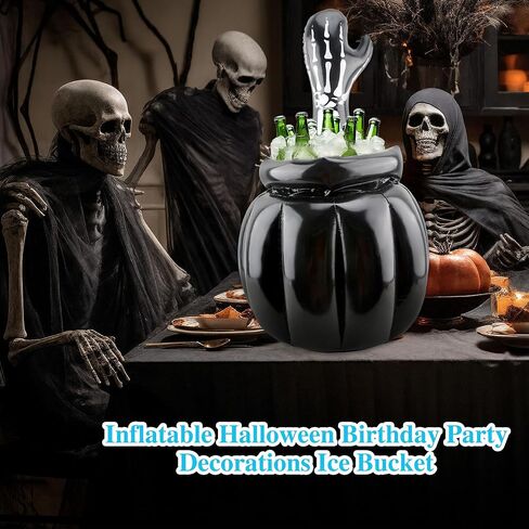 مبرد الهالوين العملاق القابل للنفخ على شكل هيكل عظمي مرجل مبرد مشروبات مبرد لحفلات الهالوين الخارجية والداخلية ذات سعة كبيرة لتزيين دلو الثلج in Kuwait