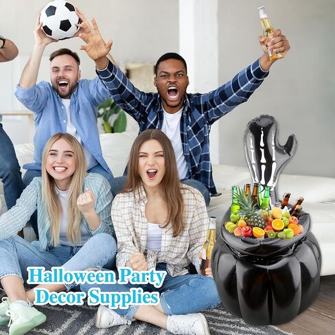 مبرد الهالوين العملاق القابل للنفخ على شكل هيكل عظمي مرجل مبرد مشروبات مبرد لحفلات الهالوين الخارجية والداخلية ذات سعة كبيرة لتزيين دلو الثلج in Kuwait