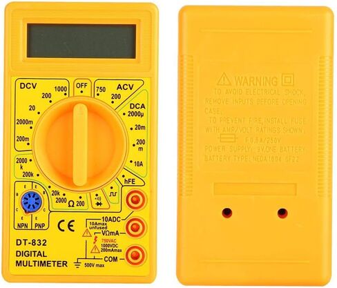 DT832 Digital Multimeter Multi Tester Handheld Multimeter Mini Pocket Digital AC/DC Voltage Current Tester with Buzzer LCD Multi-Meter (Yellow) in Saudi Arabia
