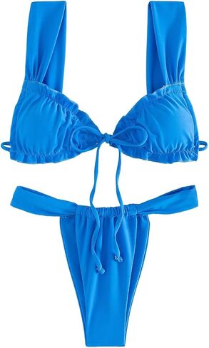 Women's Two Piece Swimsuits Frill Trim Tie Front Bathing Suit Wide Straps High Cut Sleeveless Bikini Sets in Saudi Arabia