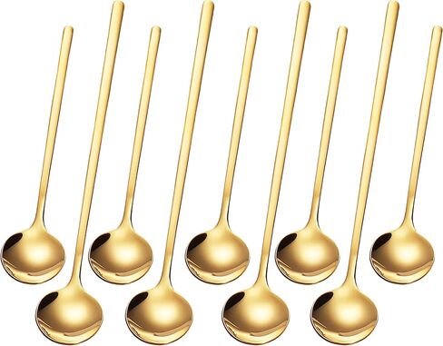 9 PCS Coffee Spoons Espresso Teaspoon, PBIEHSR Stainless Steel Tea Spoon Two Different Lengths Dessert Spoons for Stirring Drink Mixing Milkshake (Gold) in Saudi Arabia
