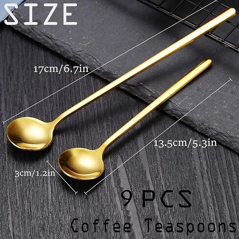 9 PCS Coffee Spoons Espresso Teaspoon, PBIEHSR Stainless Steel Tea Spoon Two Different Lengths Dessert Spoons for Stirring Drink Mixing Milkshake (Gold) in Saudi Arabia