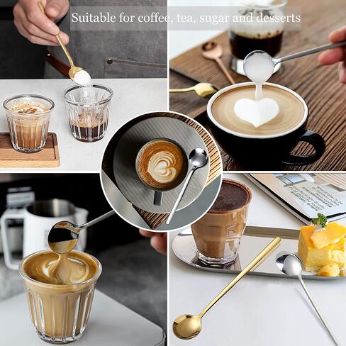 9 PCS Coffee Spoons Espresso Teaspoon, PBIEHSR Stainless Steel Tea Spoon Two Different Lengths Dessert Spoons for Stirring Drink Mixing Milkshake (Gold) in Saudi Arabia