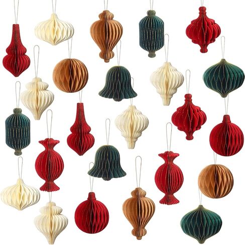 12 Pcs Christmas Hanging Honeycomb Paper Christmas Honeycomb Decorations Magnetic Glitter Edge Xmas Hanging Ornaments Table Decorations for Christmas Tree New Years Eve Party (Classic) in Kuwait