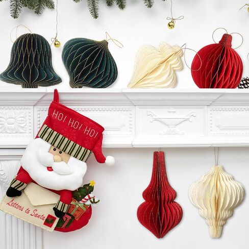 12 Pcs Christmas Hanging Honeycomb Paper Christmas Honeycomb Decorations Magnetic Glitter Edge Xmas Hanging Ornaments Table Decorations for Christmas Tree New Years Eve Party (Classic) in Kuwait