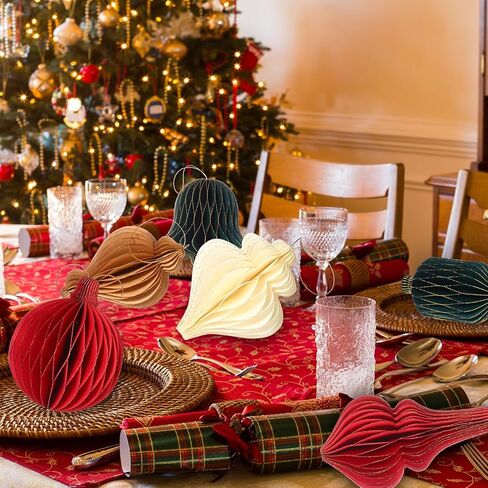 12 Pcs Christmas Hanging Honeycomb Paper Christmas Honeycomb Decorations Magnetic Glitter Edge Xmas Hanging Ornaments Table Decorations for Christmas Tree New Years Eve Party (Classic) in Kuwait