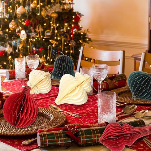12 Pcs Christmas Hanging Honeycomb Paper Christmas Honeycomb Decorations Magnetic Glitter Edge Xmas Hanging Ornaments Table Decorations for Christmas Tree New Years Eve Party (Classic) in Kuwait