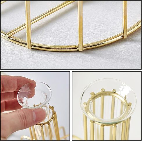 Table Flower Vase, Glass Propagation Station with Metal Frame, Geometric vases for centerpieces, Test Tube Vase for Hydroponic Plant, Small Bud Vase for Home Kitchen Office Table Top Decor(Golden) in Kuwait
