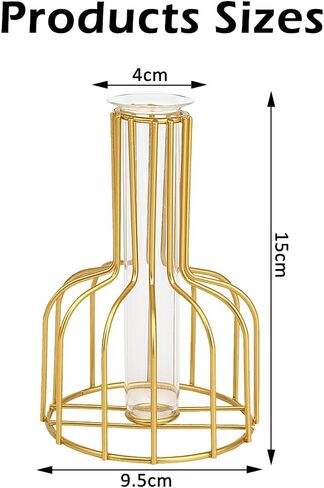 Table Flower Vase, Glass Propagation Station with Metal Frame, Geometric vases for centerpieces, Test Tube Vase for Hydroponic Plant, Small Bud Vase for Home Kitchen Office Table Top Decor(Golden) in Kuwait