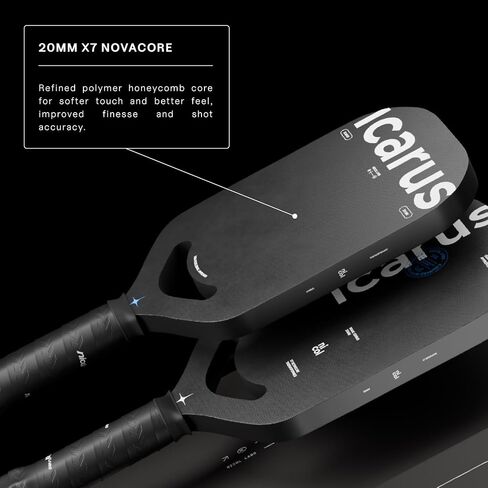 Pickleball Paddle Thermoformed & Edgeless | Icarus by Nicol | Micro Gritted Carbon Fiber Racket for Enhanced Spin & Control - Aerodynamic Paddles for Fast, Powerful Swings in Saudi Arabia