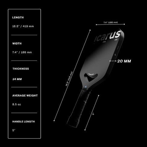 Pickleball Paddle Thermoformed & Edgeless | Icarus by Nicol | Micro Gritted Carbon Fiber Racket for Enhanced Spin & Control - Aerodynamic Paddles for Fast, Powerful Swings in Saudi Arabia