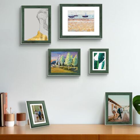 إطار صورة Golden State Art، مقاس 5x7 - إطار صور ريفي باللونين الأخضر والأبيض مع حصيرة مقاس 4x6 - إطارات جدارية لمعرض المزرعة على سطح الطاولة (مجموعة من 3) in Kuwait