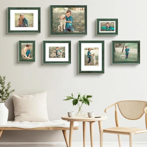 إطار صورة Golden State Art، مقاس 5x7 - إطار صور ريفي باللونين الأخضر والأبيض مع حصيرة مقاس 4x6 - إطارات جدارية لمعرض المزرعة على سطح الطاولة (مجموعة من 3) in Kuwait