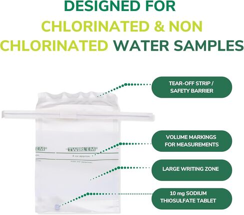 Water Sampling Bag with Thiosulfate - chlorinated Water Quality Tests for Drinking Water, ice, raw Material, Microbiology - sterile, Leakproof (100 ml / 4 oz) in Saudi Arabia