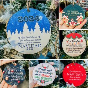12 Pcs Mexican Christmas Ornaments Set, Feliz Navidad Christmas Mexican Ornaments 2024, Santa Christmas Ornament for Christmas Tree, Xmas Holiday Decor, 6 Styles of Wooden Traditional Santa in Saudi Arabia