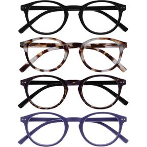 OPULIZE Zen Reading Glasses 4 Pack Cool Round Frame Spring Hinges Scratch Resistant Matte Black Light Brown Dark Brown Purple Mens Womens RRRR24-11T25 +1.50