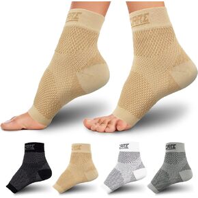 Compression Socks for Women & Men Open Toe (1 Pair) - Best Ankle Compression Sleeve for Swelling, Achilles Tendonitis, Heel Pain & Plantar Fasciitis Relief, Beige, Large