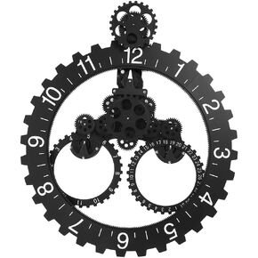 BORDSTRACT 3D Modern Large Wall Art Rotating Gear Clock Mechanical Calendar Wheel Black - A Unique Timepiece for Home and Office