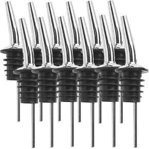 Liquor Pourers with Tapered Speed Jet, Stainless Steel Bar Accessories for the Home Bar Set - pour spout for liquor bottles, Syrup & olive oil dispenser spout with Dust caps & Brush 12-Pack GEEX DEPOT